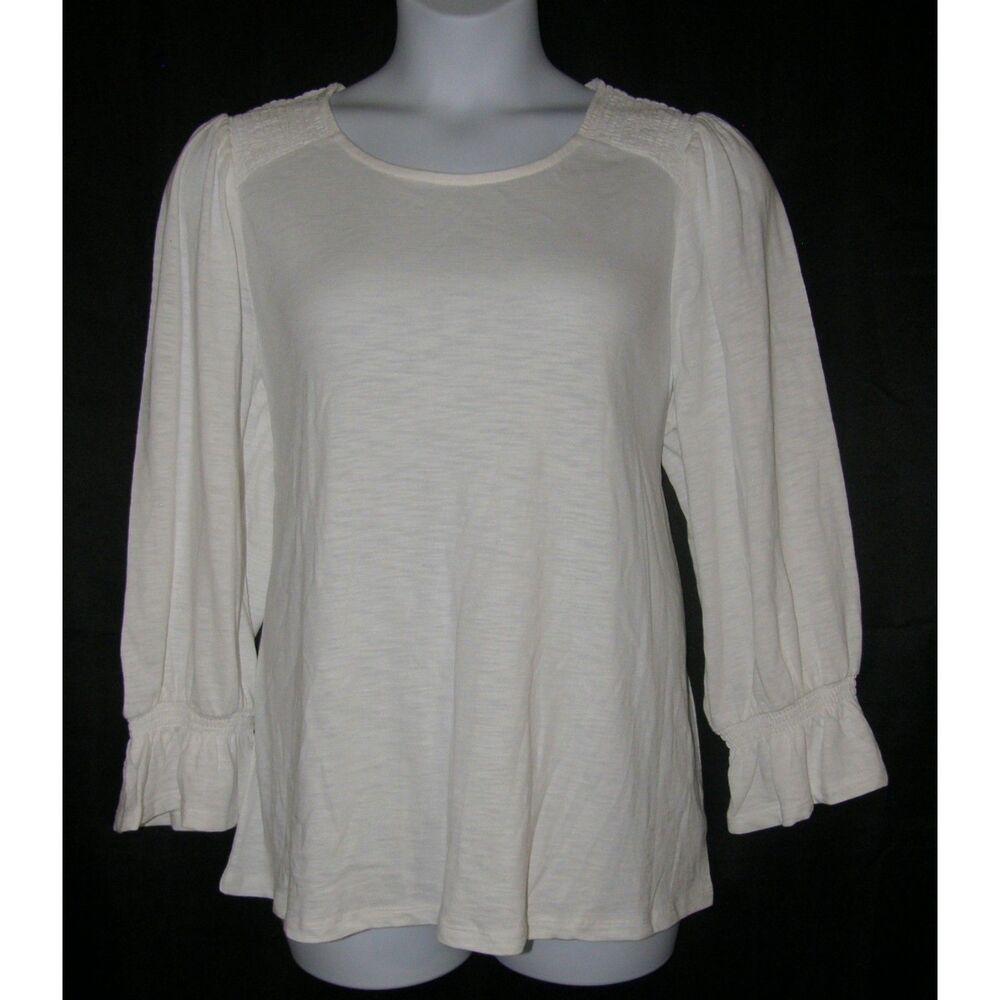 CROWN & IVY White Sz XXL Casual Wear Long Sleeve Smocked Shoulders Shirt NEW NWT